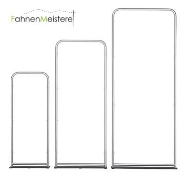 ZIPPER-Wall Banner Gestelle der 3 Größen 60er, 80er und 100er aus robusten, eloxierten Aluminiumstangen, die mittels Sicherheitsklickverbindern zur Zipper-Wall-Banner verbunden werden.