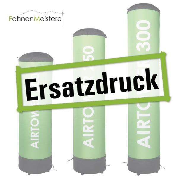 Ein Ersatzdruck für Ihre aufblasbare Airtower Werbesäule. Mit einer Höhe von 200, 250 und 300 cm und einem Durchmesser von 60 cm.