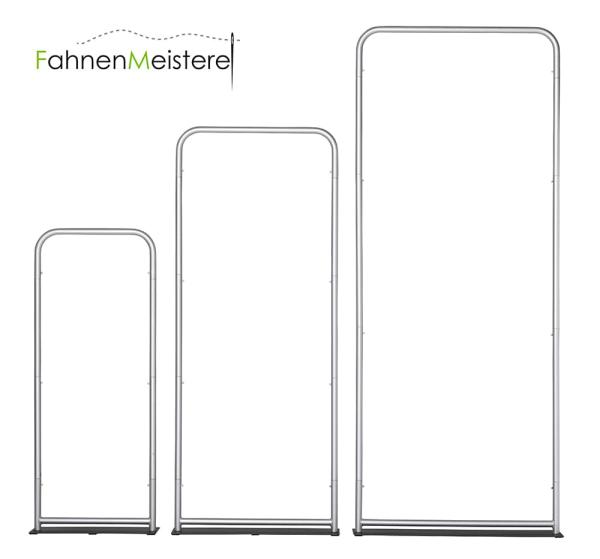 ZIPPER-Wall Banner Gestelle der 3 Größen 60er, 80er und 100er aus robusten, eloxierten Aluminiumstangen, die mittels Sicherheitsklickverbindern zur Zipper-Wall-Banner verbunden werden.