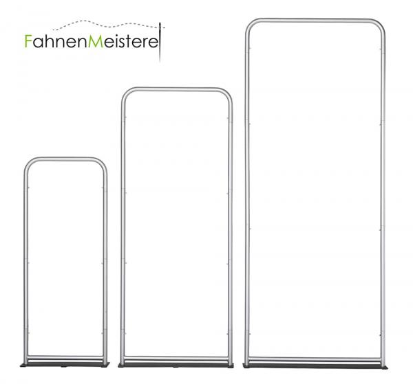 ZIPPER-Wall Banner Gestelle der 3 Größen 60er, 80er und 100er aus robusten, eloxierten Aluminiumstangen, die mittels Sicherheitsklickverbindern zur Zipper-Wall-Banner verbunden werden.