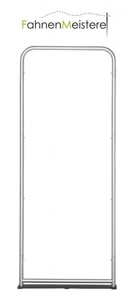ZIPPER-Wall Banner Gestelle der Größe 80er aus robusten, eloxierten Aluminiumstangen, die mittels Sicherheitsklickverbindern zur Zipper-Wall-Banner verbunden werden.